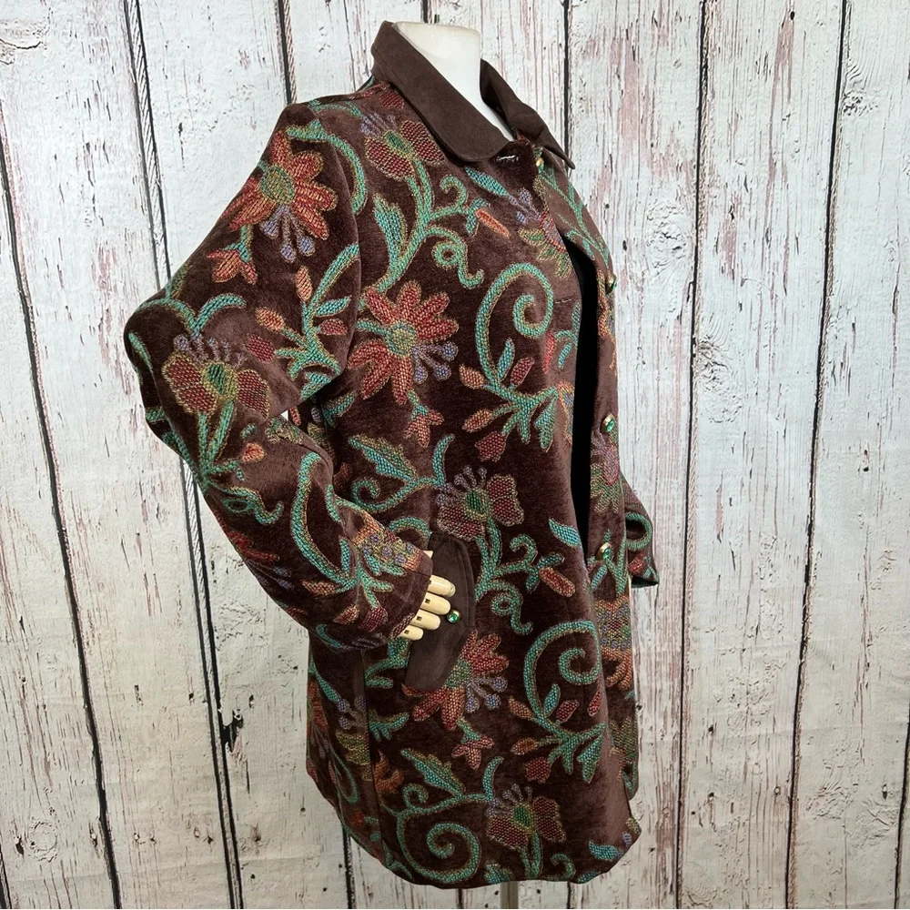 Vintage Maggie Sweet Floral Tapestry Rug Chenille Blazer Coat Jacket Size Medium - Picture 5 of 16